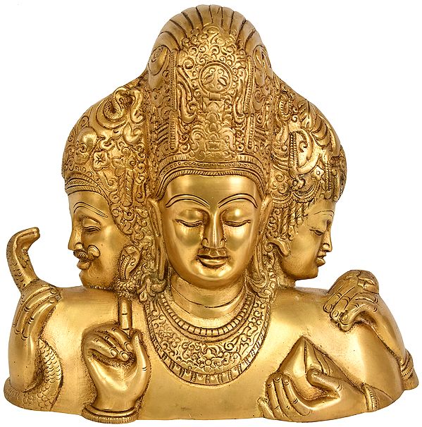 9" Trimurti from Elephanta (Brahma, Vishnu and Mahesha) In Brass | Handmade | Made In India