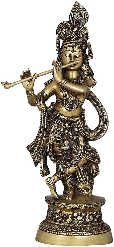 24" Lord Krishna Playing Flute | Handmade Brass Statue