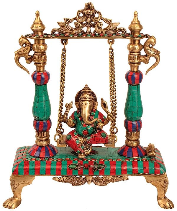 13" Lord Ganesha on A Swing In Brass | Handmade | Made In India