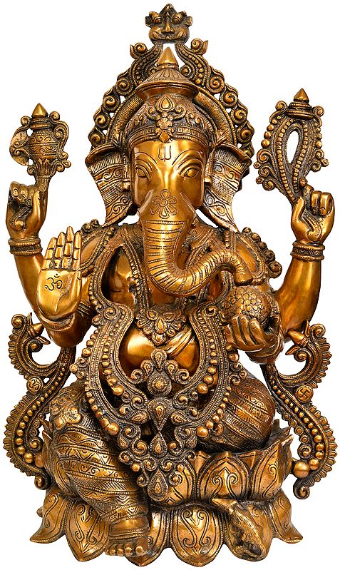 21" Lord Ganesha Seated on Lotus Pedestal