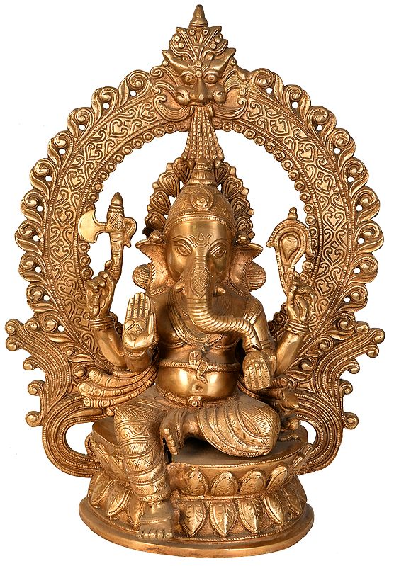 Lord Ganesha Seated on Lotus with Aureole