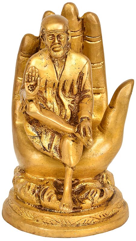 5" Brass Sai Baba Statue in Blessing Hand | Handmade | Made in India