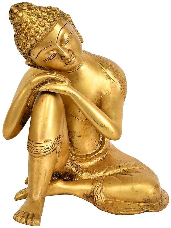 7" Tibetan Buddhist Deity - Thinking Buddha In Brass | Handmade | Made In India