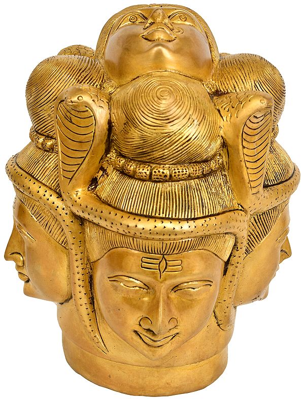 8" Cosmic Mukha Lingam (With Five Faces) in Brass | Handmade | Made in India