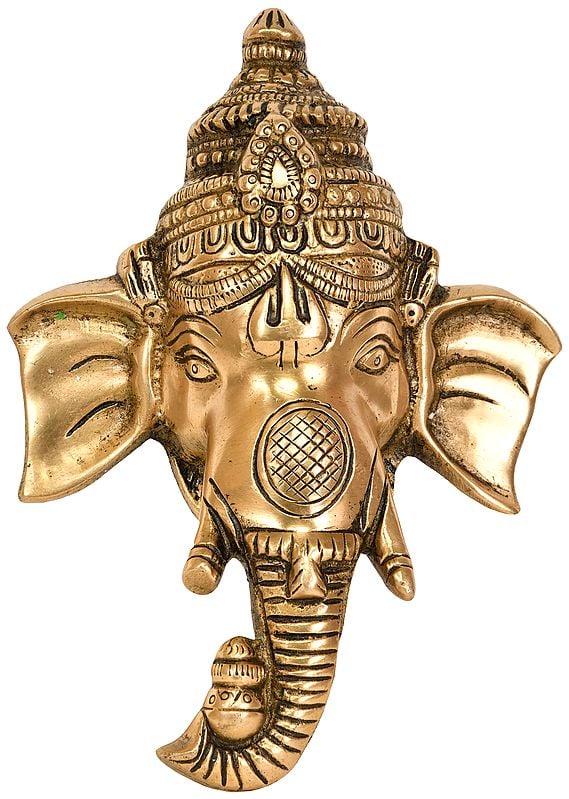 6" Lord Ganesha Wall Hanging Mask in Brass | Handmade | Made in India