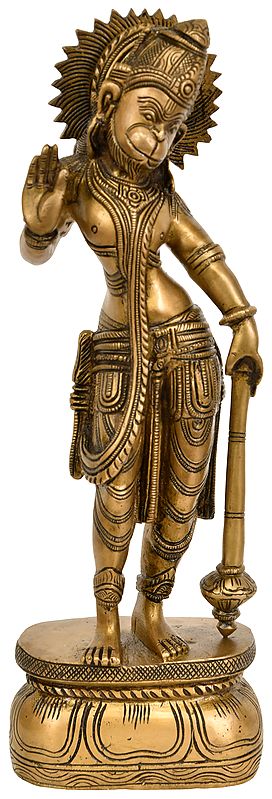 11" Standing Lord Hanuman Brass Idol | Handmade | Made in India