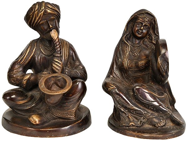 6" Father-Daughter Tribal Musician Duo In Brass | Handmade | Made In India
