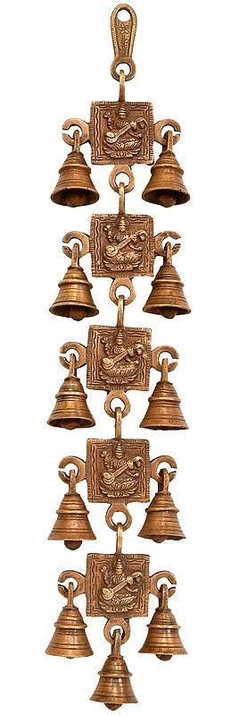 18" Goddess Saraswati Wall Hanging Bells In Brass | Handmade | Made In India