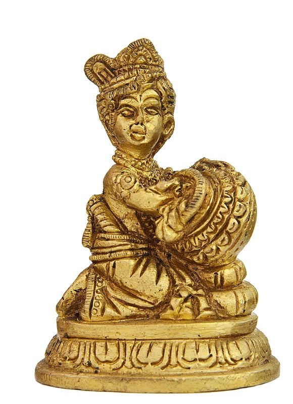 3" Baby Krishna Brass Idol - The Butter Thief | Handmade | Made in India