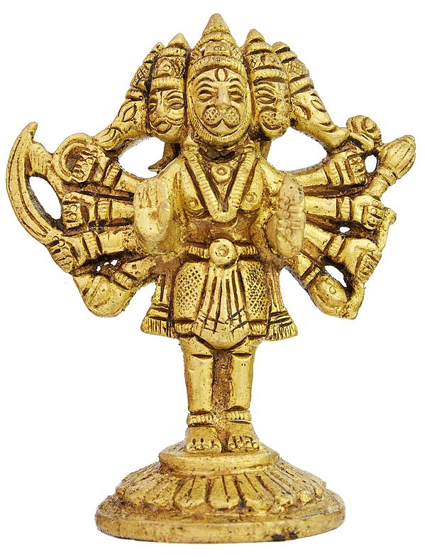 3" Small Five Headed Standing Hanuman Idol In Brass | Handmade | Made In India