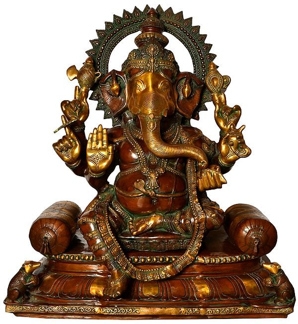 39" Seated Lord Ganesha - Large Size In Brass | Handmade | Made In India