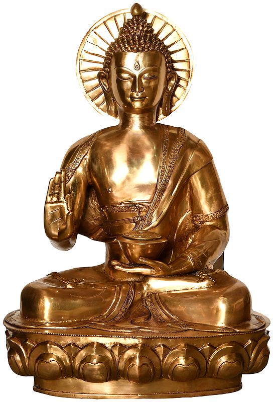 34" Tibetan Buddhist Deity Large Size Preaching Buddha In Brass | Handmade | Made In India
