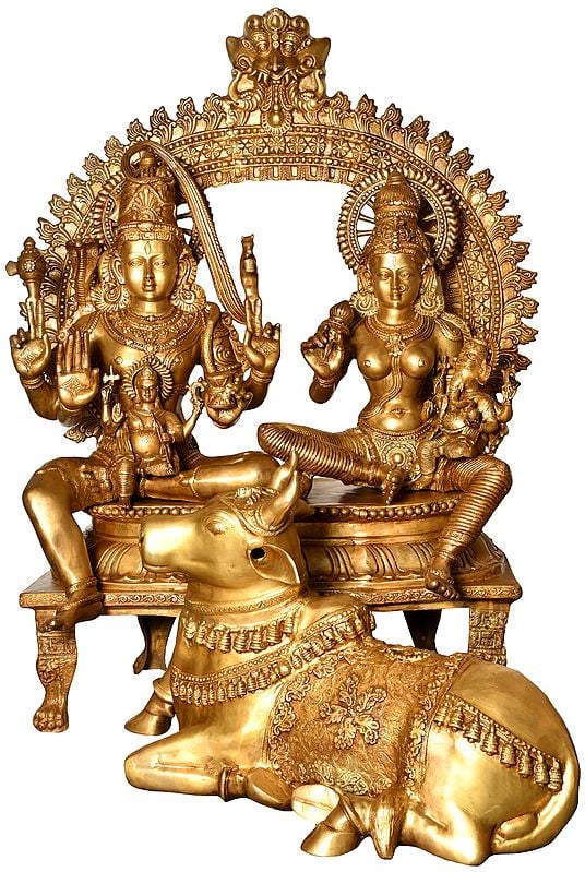53" Shiv Parivar, The Resplendent Nandi At Their Feet In Brass | Handmade | Made In India