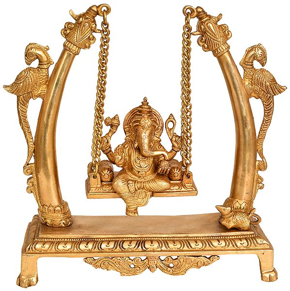 10" Lord Ganesha Idol on a Swing in Brass | Handmade Brass Statue | Made in India