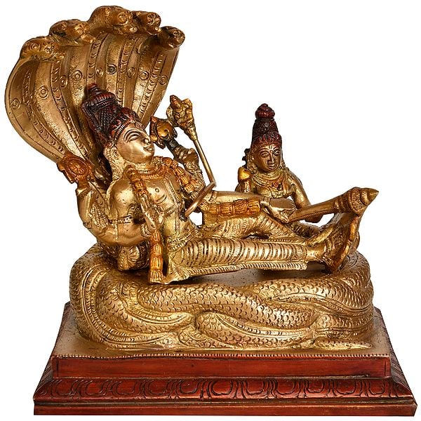7" Sheshasayi Vishnu with Lakshmi Ji In Brass | Handmade | Made In India