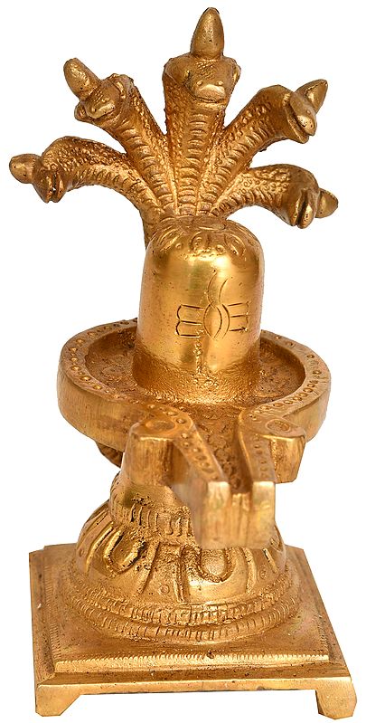 5" Shiva Linga Under Five Hooded Serpent Protection In Brass | Handmade | Made In India
