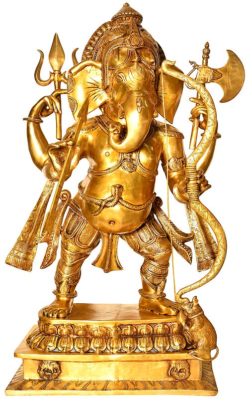 46" Large Size Divyastranam Prayogvid Ganesha In Brass | Handmade | Made In India