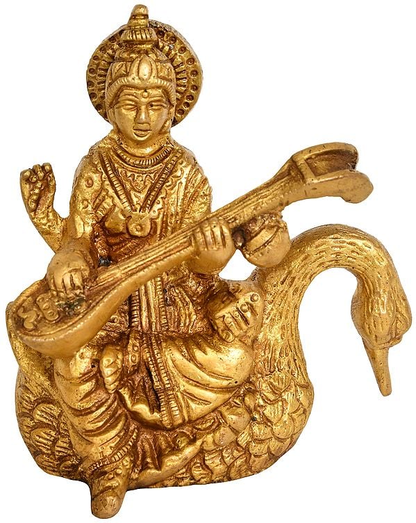 3" Vidya Dayini Devi Saraswati Brass Statue | Handmade | Made in India