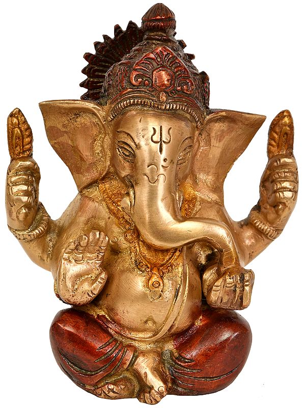 4" Seated Ganesha In Brass | Handmade | Made In India
