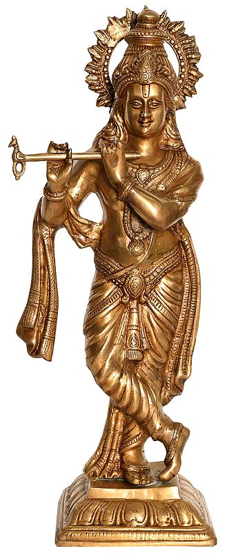 23" Krishna Playing on Flute In Brass | Handmade | Made In India