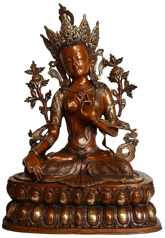 33" Tibetan Buddhist Deity White Tara (Large Size) In Brass | Handmade | Made In India