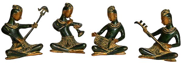 6" Musician Ladies (Set of Four Statues) In Brass | Handmade | Made In India