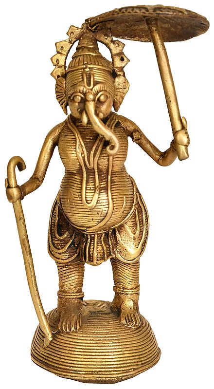 Lord Ganesha with Umbrella (Tribal Statue From Bastar)