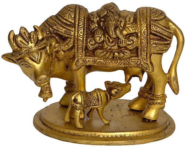 Cow and Calf - Saddle Decorated with Lakshmi Ganesha