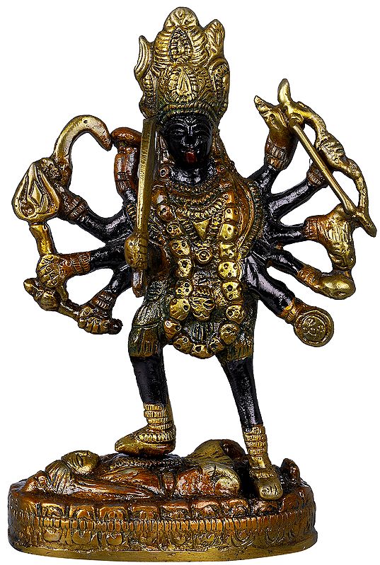 6" Goddess Kali Sculpture in Brass | Handmade | Made in India