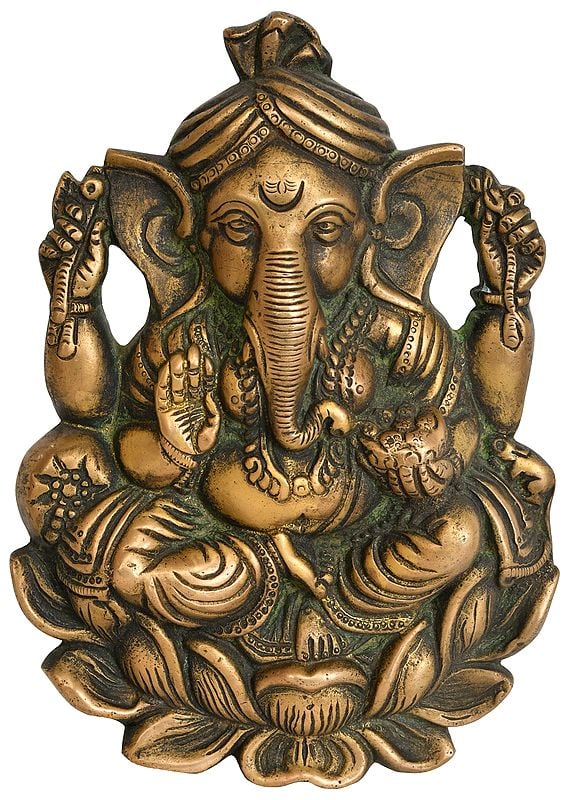 7" Lotus Ganesha Wall Hanging in Brass | Handmade | Made in India