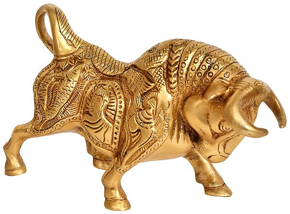 Auspicious Bull with Ganesha and Buddha Carved on Body