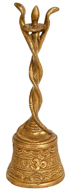 Handheld Puja Bell with Entwined Serpents and Shiva Linga