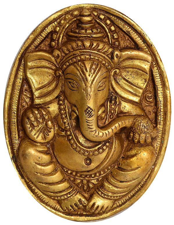 4" Blessing Ganesha Wall Hanging In Brass | Handmade | Made In India