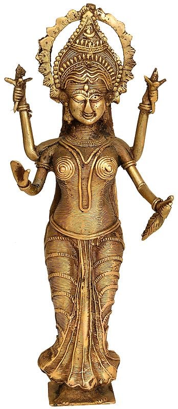 11" Goddess Lakshmi (Tribal Statue from  Bastar) In Brass | Handmade | Made In India