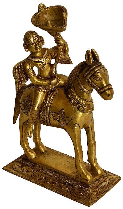 7" Angel Lady on Horse Ritual Lamp In Brass | Handmade | Made In India