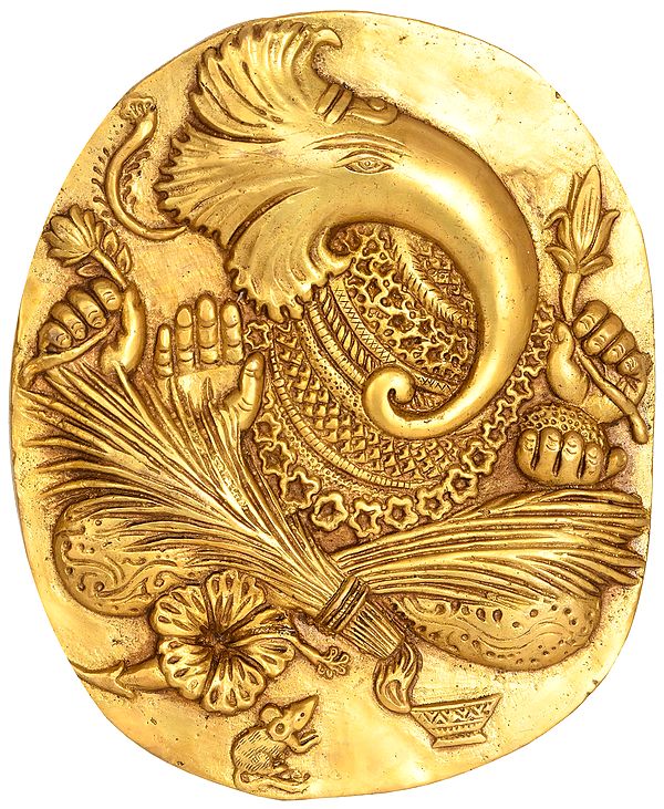 9" Lord Ganesha Wall Hanging Plate In Brass | Handmade | Made In India