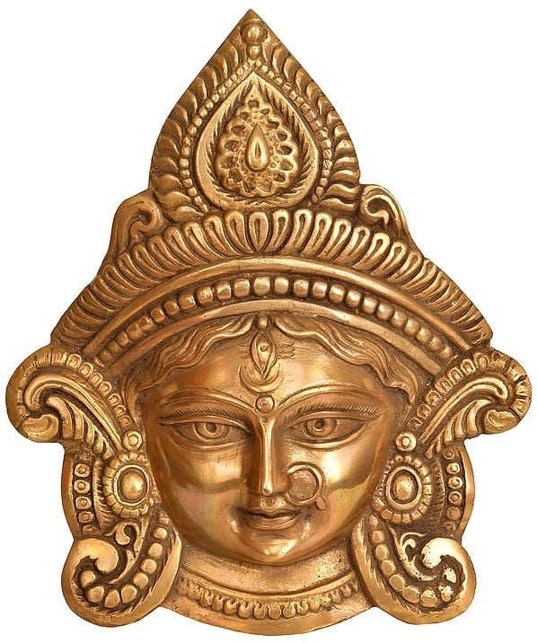 10" Goddess Durga Wall Hanging Mask In Brass | Handmade | Made In India