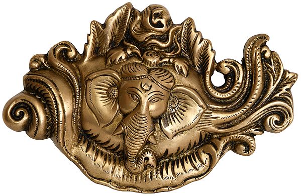 5" Ganesha in a Conch | Handmade Brass Wall Hanging Idol