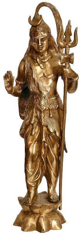 22" Lord Shiva Standing on Lotus In Brass | Handmade | Made In India