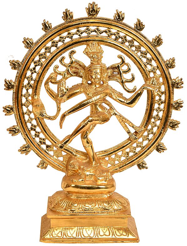 11" Nataraja Brass Sculpture (Gold Plated) | Handmade | Made in India