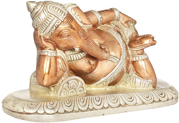 7" Relaxing Ganesha Brass Statue | Handmade | Made in India