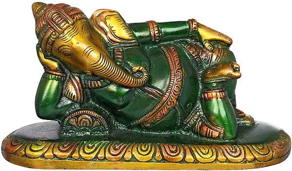 7" Relaxing Ganesha Brass Statue | Handmade | Made in India