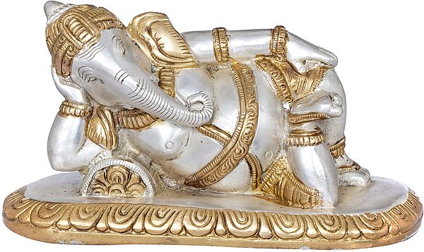 7" Relaxing Ganesha Brass Statue | Handmade | Made in India