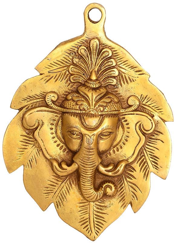 7" Pipal Ganesha Wall Hanging Mask In Brass | Handmade | Made In India