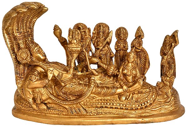 8" Sheshasayi Vishnu In Brass | Handmade | Made In India