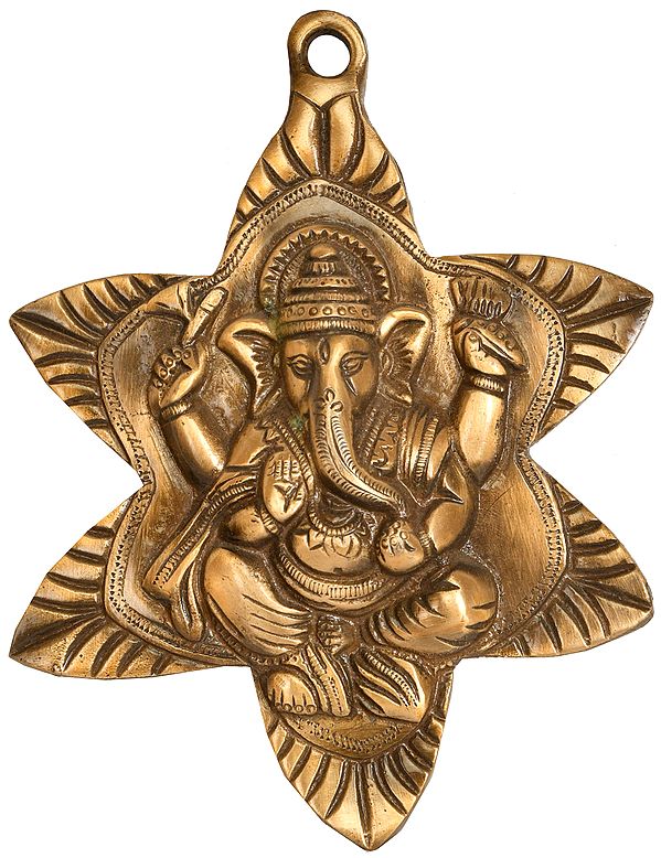 Wall-Hanging Lord Ganesha Nestled In Star-Shaped Leaf