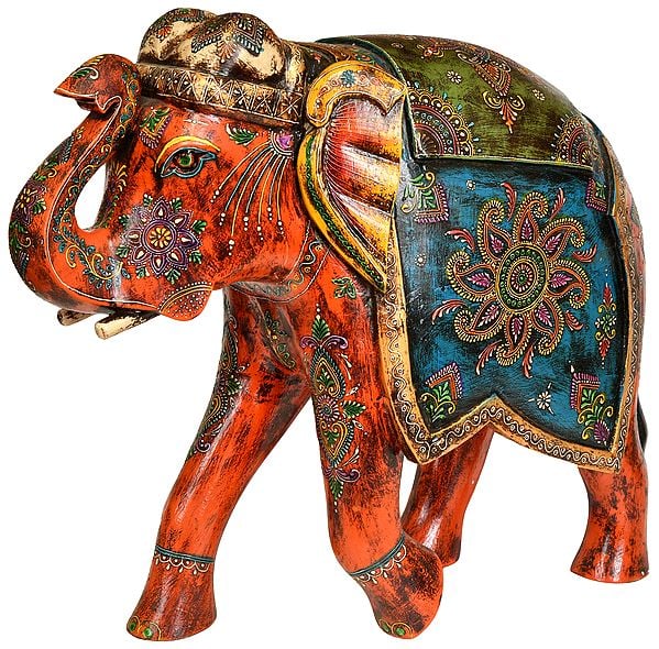 Elephant Painted with Colors - with Upraised Trunk