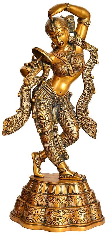 24" The Apsara Applying Vermillion (A Sculpture Inspired by Khajuraho) In Brass | Handmade | Made In India