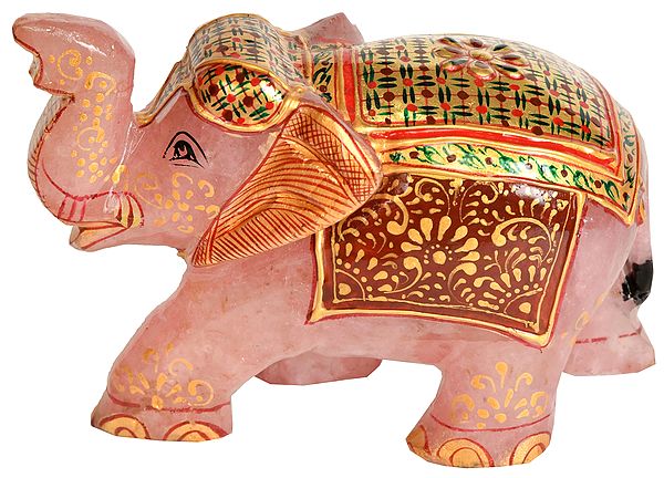 Elephant with Upraised Trunk (Carved in Rose Quartz)