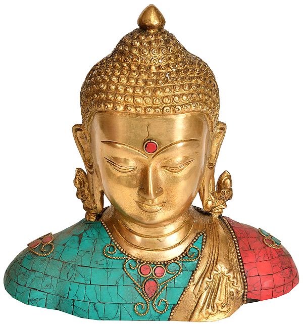 6" Lord Buddha Bust In Brass | Handmade | Made In India